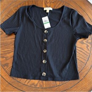 MICHAEL Michael Kors Blue Button Down Ribbed Top